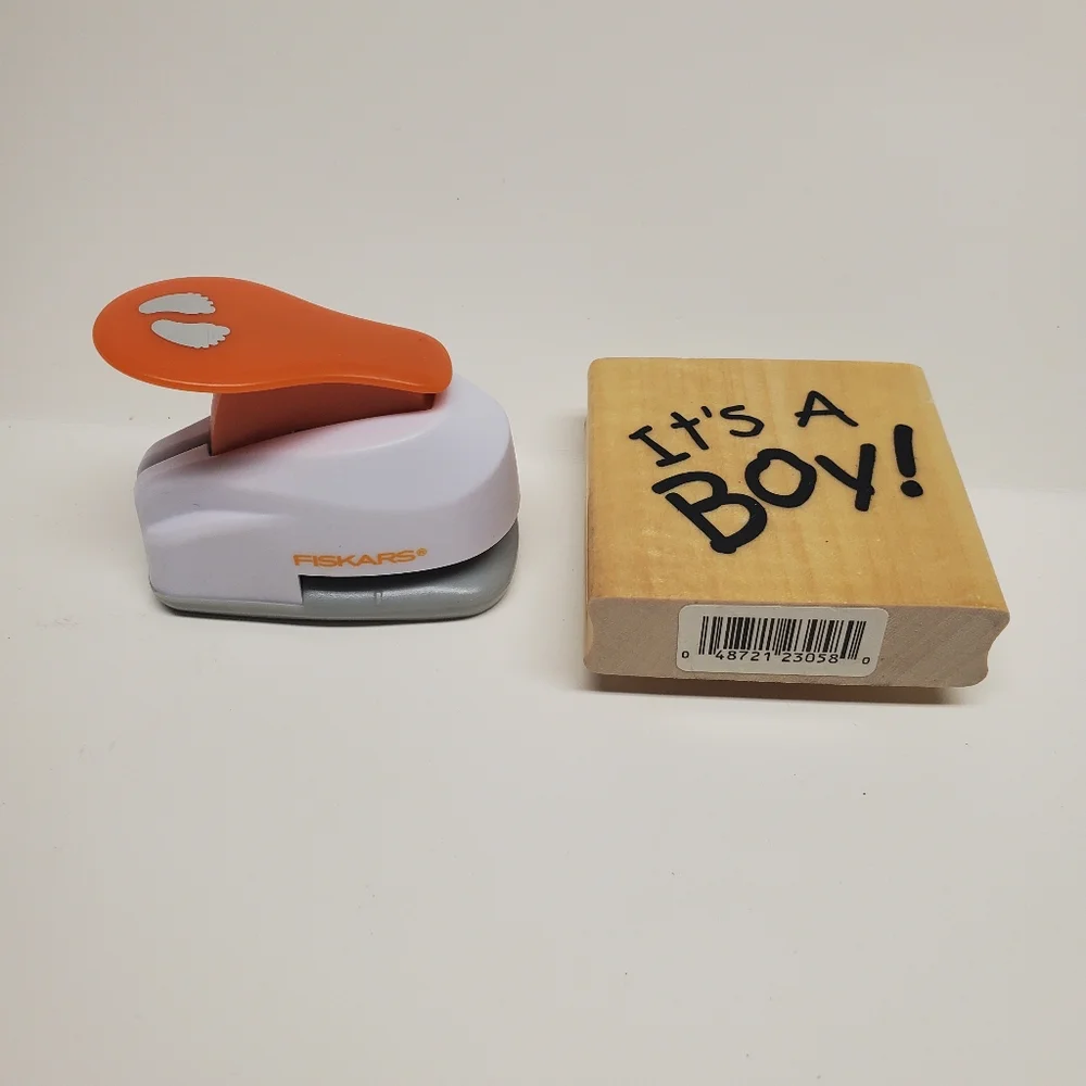 Its A Boy Stamper & Fiskars Baby Footprint Punch Scrapbooking, Arts & Crafts - Picture 2 of 6